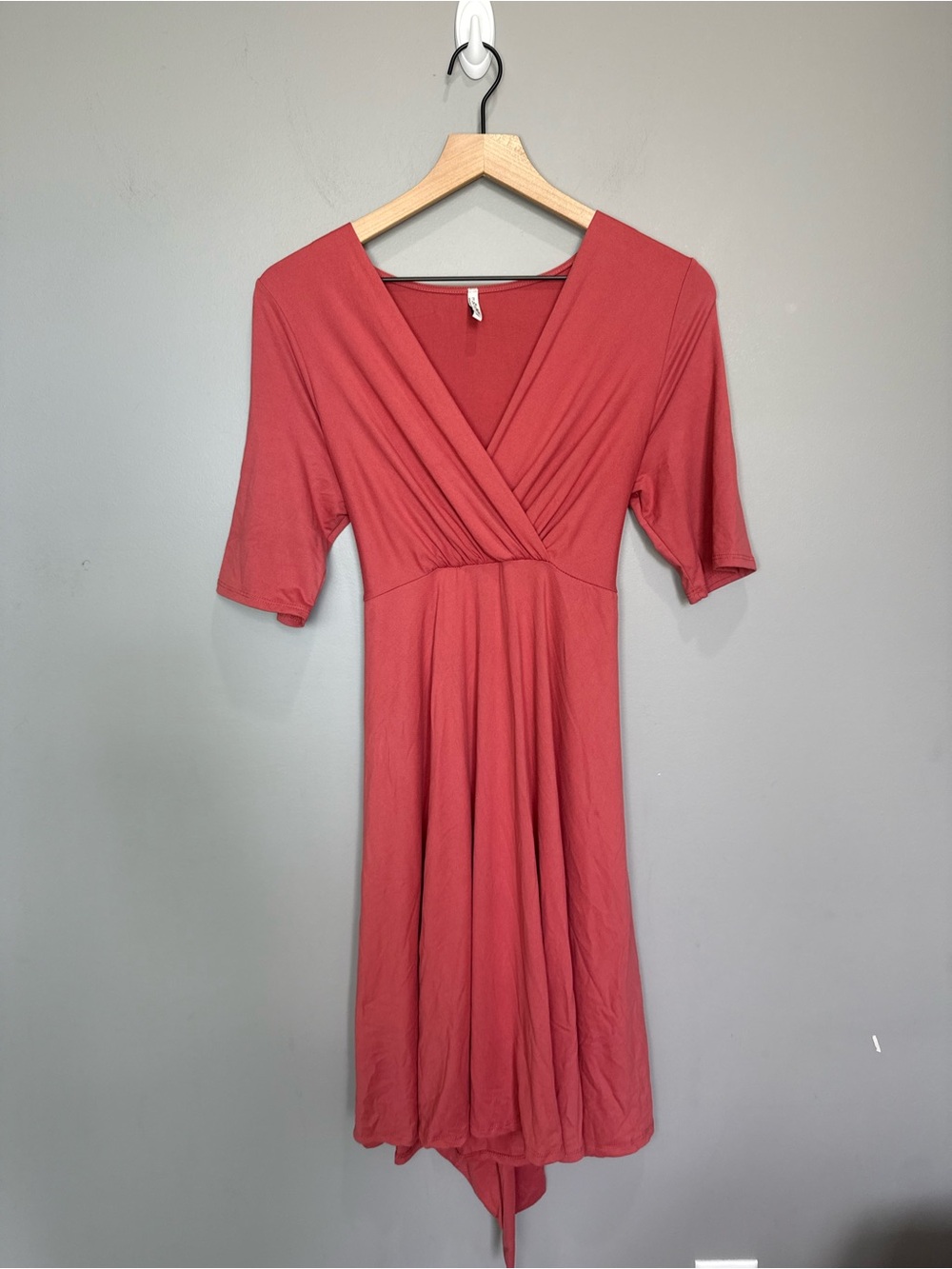 Mother Bee Coral Pink Faux Wrap Maternity Dress XL Tie‎ Back